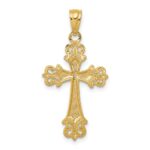 14k and White Rhodium Diamond-cut Fleur de Lis Cross Pendant - Image 4