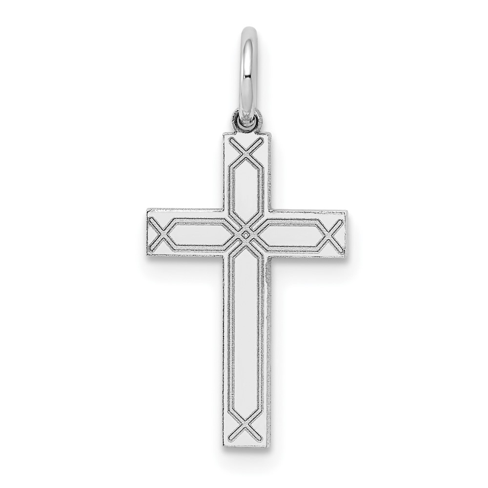 XR948.jpg 14K White Gold Laser Designed Cross Charm - Image 1