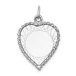 14k White Gold Etched Design with Rope Edge .013 Gauge Engravable Heart 24x19mm Disc Charm
