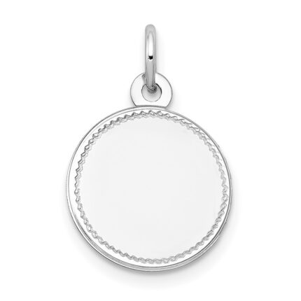 14k White Gold Plain with Zig-Zag Edge .018 Gauge Round Engravable 13mm Disc Charm