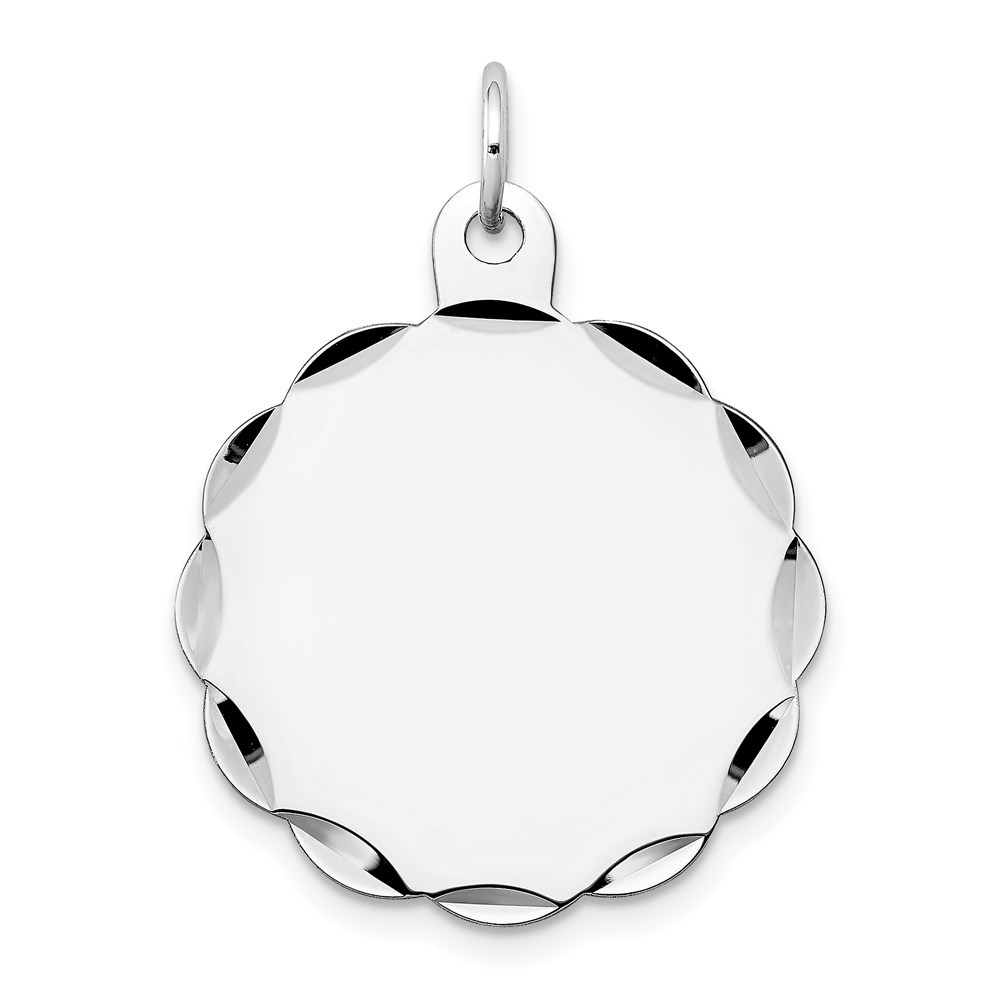 XWM175_18-4.jpg 14k White Gold .027 Gauge Engravable Round Scalloped 26x24mm Disc Charm - Image 1