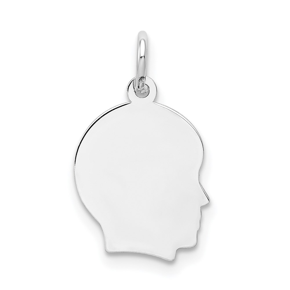 XWM47_18-5.jpg 14k White Gold Plain Small.027 Depth Facing Right Engravable Boy Charm - Image 1