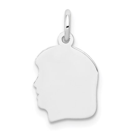14k White Gold Plain Small.027 Depth Facing Left Engravable Girl Charm
