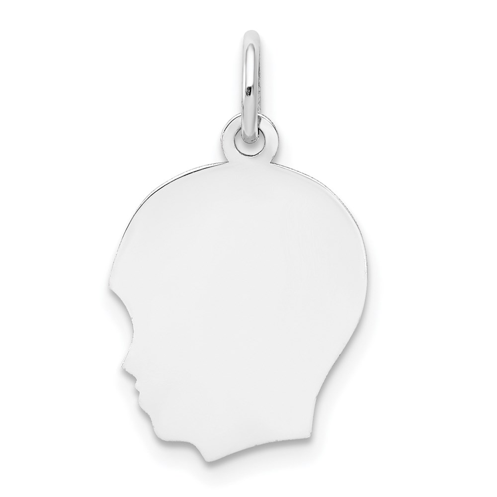 XWM55_18.jpg 14k White Gold Plain Medium.011 Depth Facing Left Engravable Boy Charm - Image 1
