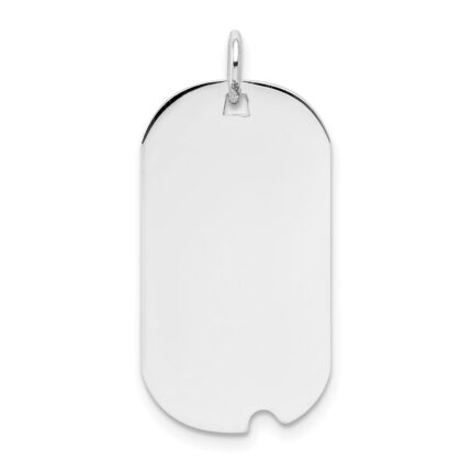 14k White Gold Plain .035 Gauge Engravable 25x13mm Dog Tag with Notch Disc Charm