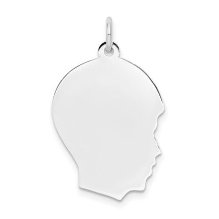 14k White Gold Plain Medium.013 Depth Facing Right Engravable Boy Charm