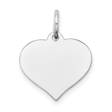 14K White Gold Plain .018 Gauge Engravable Heart 15x14mm Disc Charm
