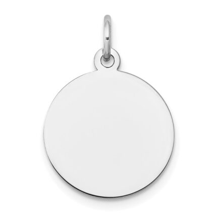 14k White Gold Plain .009 Gauge Round Engravable 15mm Disc Charm