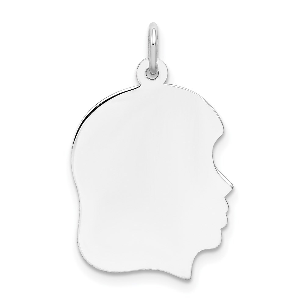 XWM60_18.jpg 14k White Gold Plain Medium.009 Depth Facing Right Engravable Girl Charm - Image 1
