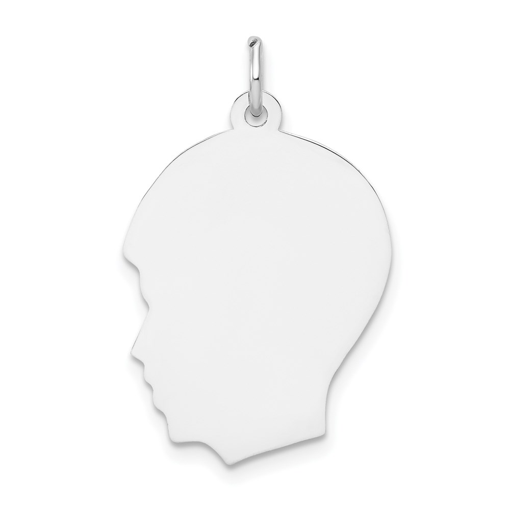 XWM61_18-3.jpg 14k White Gold Plain Medium.013 Depth Facing Left Engravable Boy Charm - Image 1