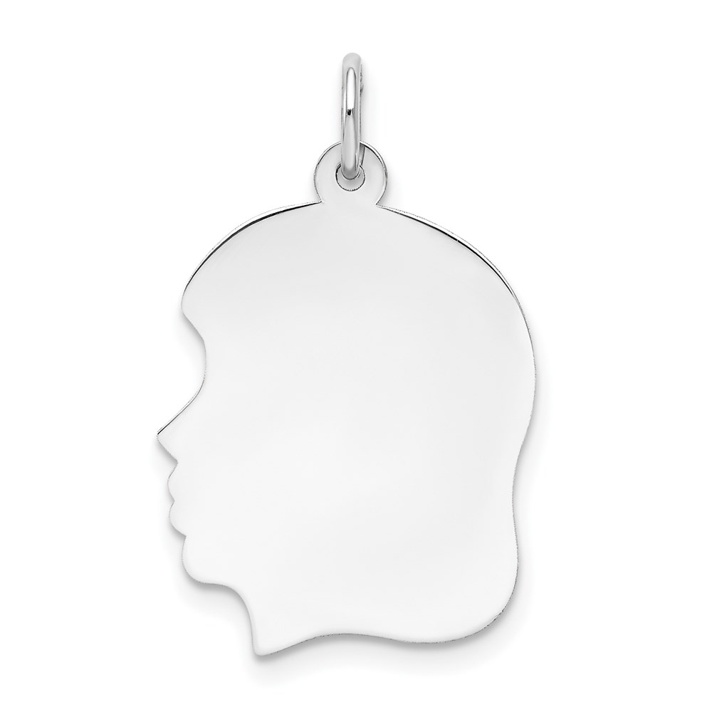 XWM62_18-5.jpg 14k White Gold Plain Medium.027 Depth Facing Left Engravable Girl Charm - Image 1