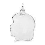 14k White Gold Plain Large.018 Depth Facing Right Engravable Girl Charm - Image 3