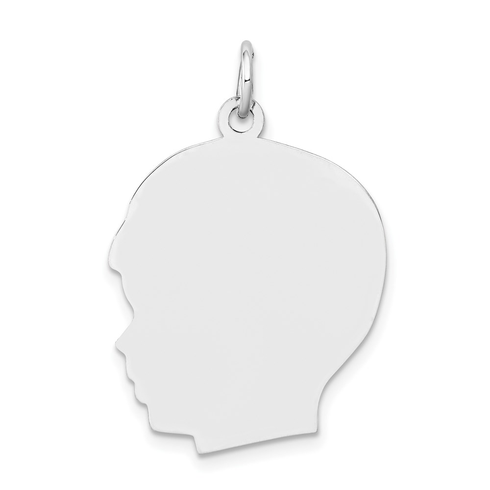 XWM67_18-3.jpg 14k White Gold Plain Large.018 Depth Facing Left Engravable Boy Charm - Image 1