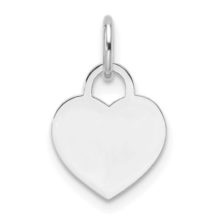 14k White Gold Plain .027 Gauge Engravable Heart 9.5x10mm Disc Charm
