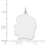 14k White Gold Plain Large.011 Depth Facing Left Engravable Girl Charm - Image 3