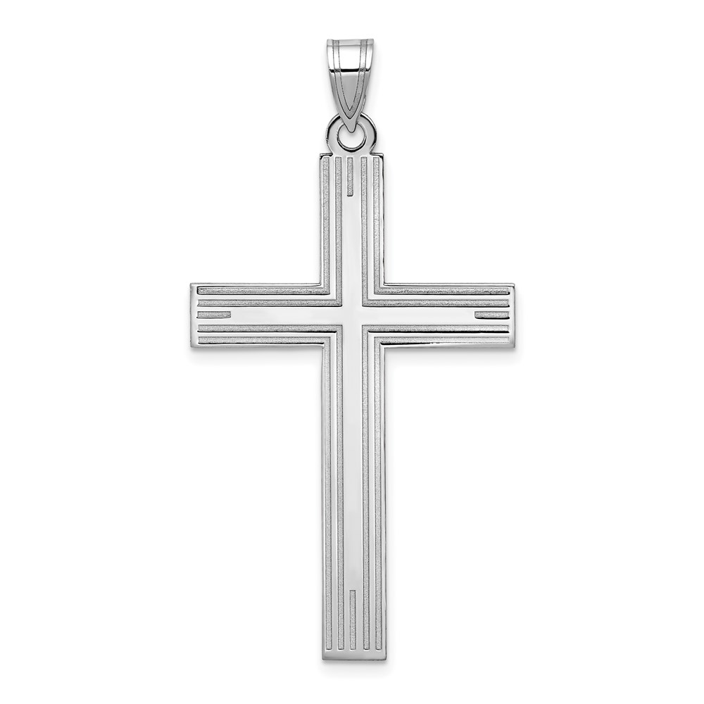 XWR4.jpg 14k White Gold Solid Laser Etched Cross Pendant - Image 1