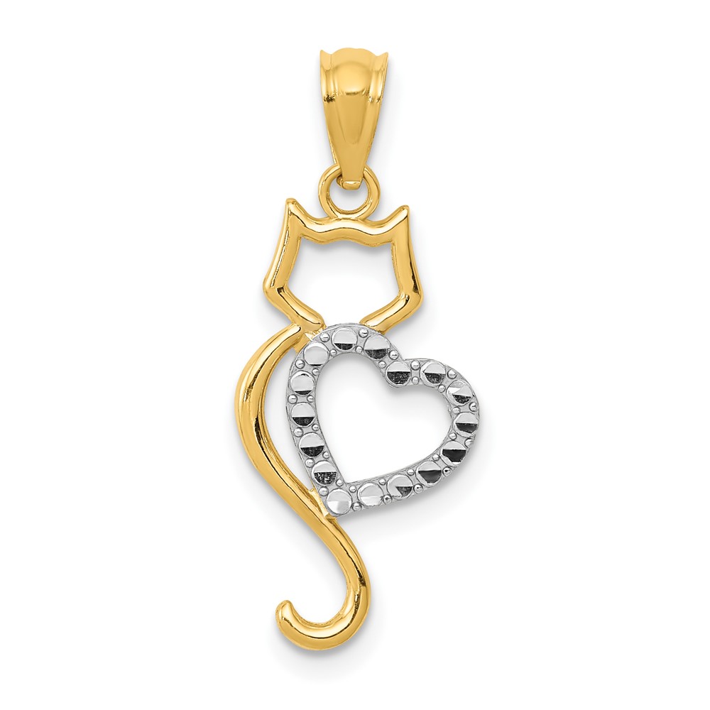 YC1257.jpg 14k and White Rhodium Polished Cat with Heart Pendant - Image 1