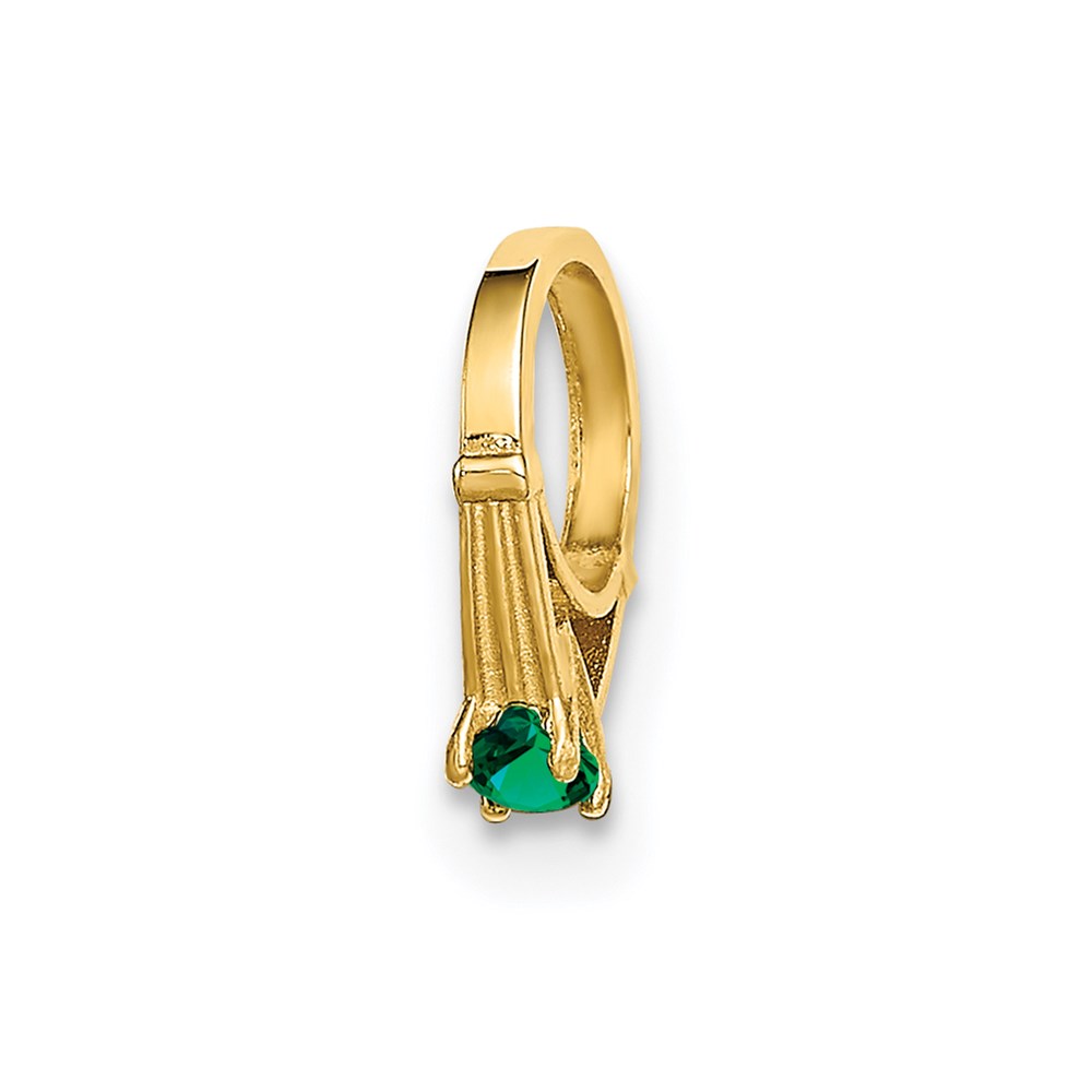 YC1331.jpg 14K 3-D May Ring with Dark Green Glass Stone Charm - Image 1