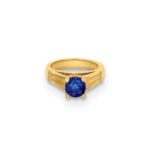 14K 3-D September Ring with Dark Blue Glass Stone Charm - Image 5