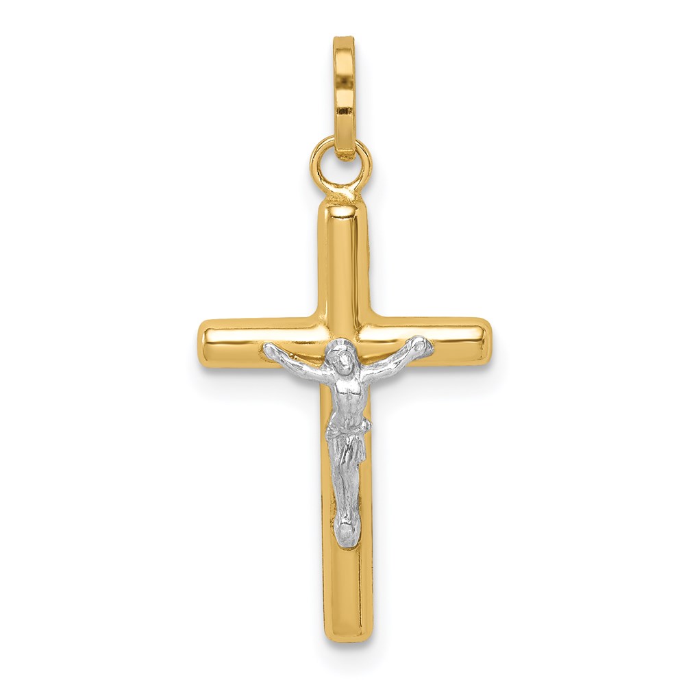 YC1350.jpg 14k with White Rhodium Polished Hollow Crucifix Charm - Image 1