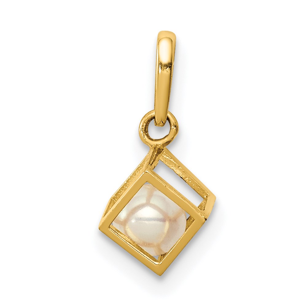 YC1374.jpg 14K 3-D Freshwater Cultured Pearl in Cube Pendant - Image 1