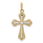14K and White Rhodium CZ Cross Pendant