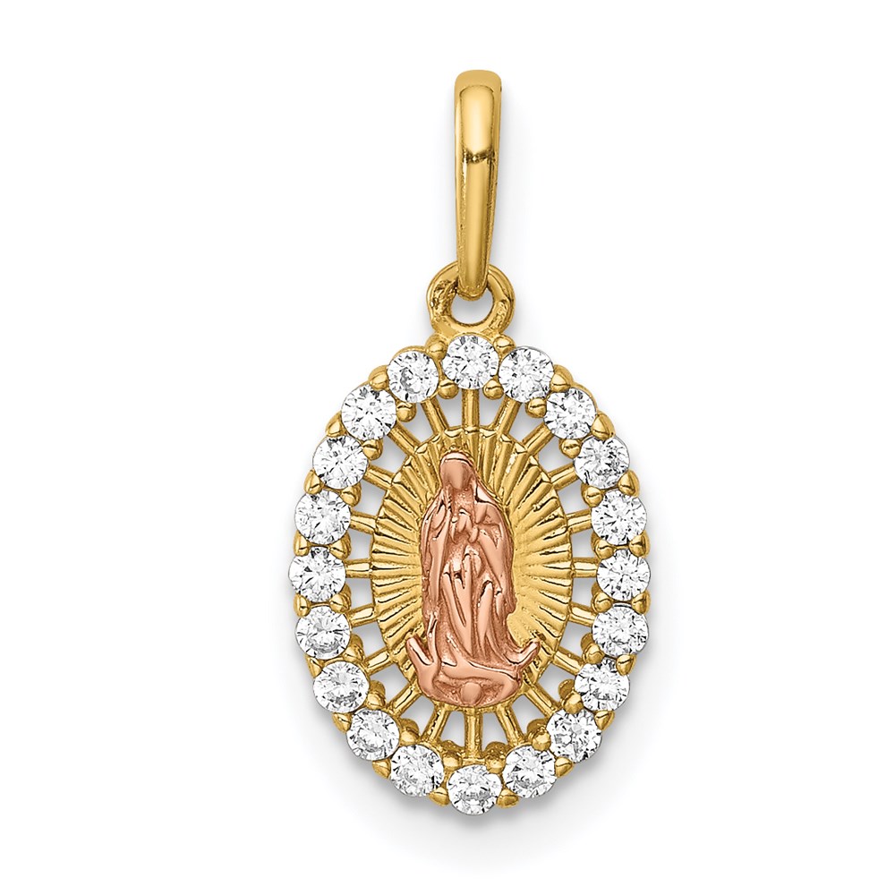 YC1379.jpg 14K Two-tone Our Lady of Guadalupe CZ Oval Pendant - Image 1
