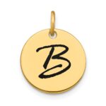 14k Polished Black Enamel Letter B Initial Disk Charm