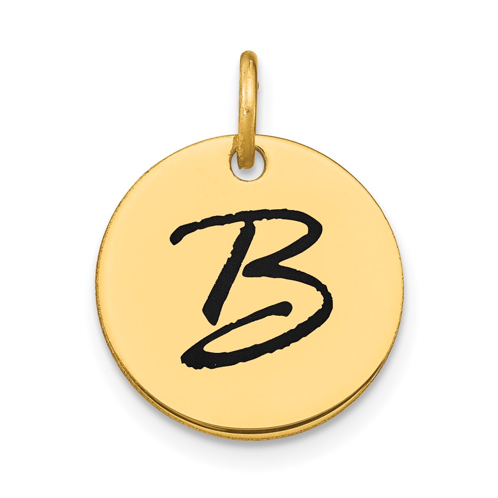 YC1436B.jpg 14k Polished Black Enamel Letter B Initial Disk Charm - Image 1