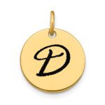 14k Polished Black Enamel Letter D Initial Disk Charm
