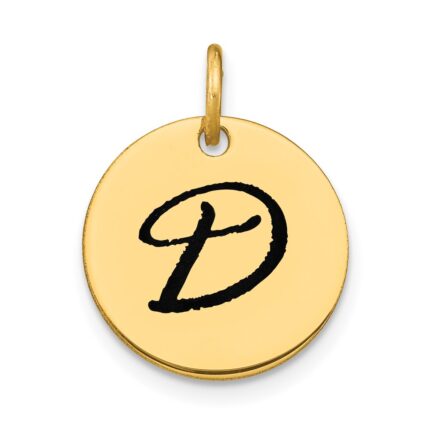14k Polished Black Enamel Letter D Initial Disk Charm