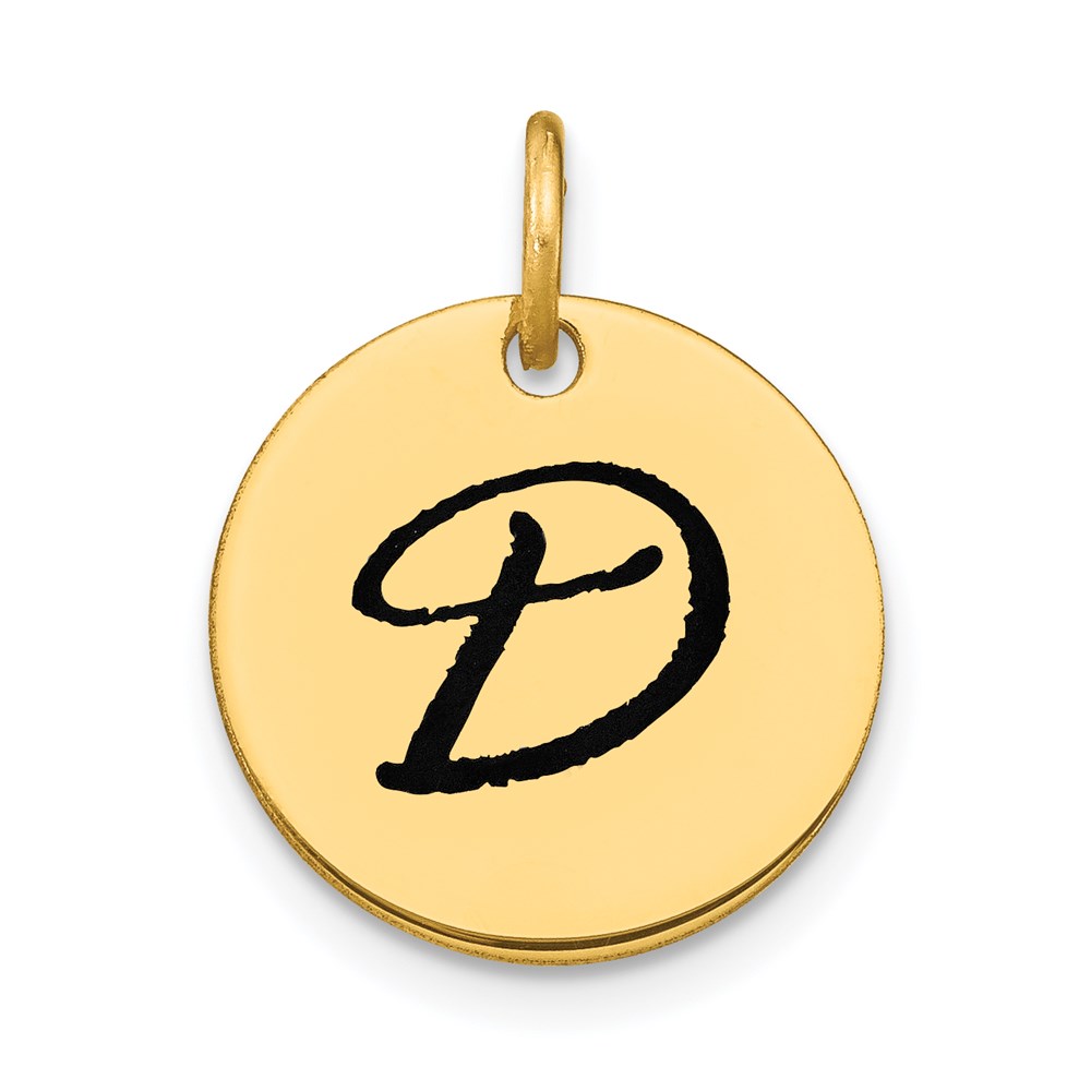 YC1436D.jpg 14k Polished Black Enamel Letter D Initial Disk Charm - Image 1