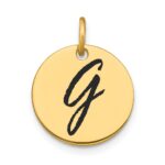 14k Polished Black Enamel Letter G Initial Disk Charm