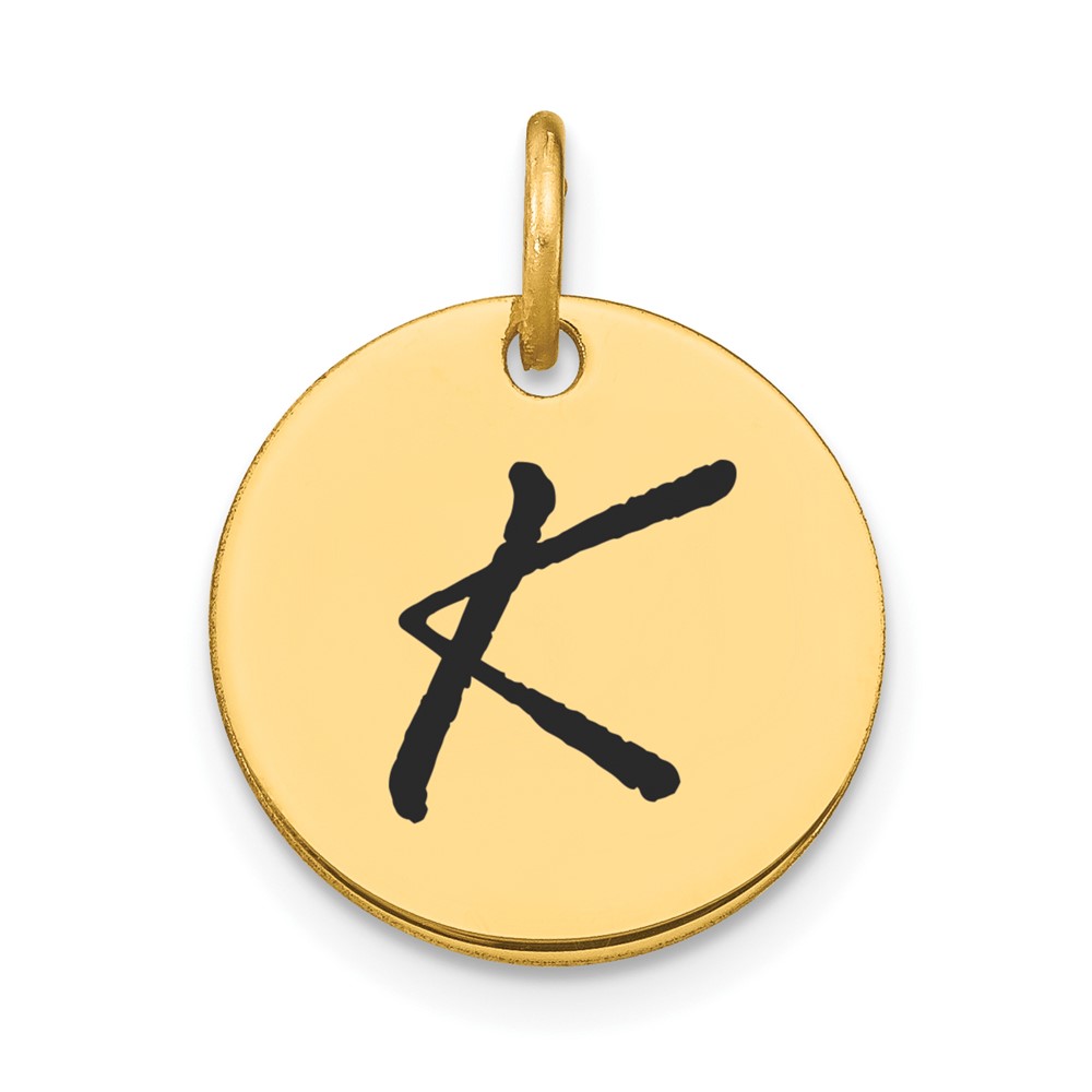 YC1436K.jpg 14k Polished Black Enamel Letter K Initial Disk Charm - Image 1