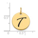 14k Polished Black Enamel Letter T Initial Disk Charm - Image 2
