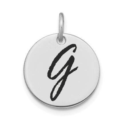 14kw Polished Black Enamel Letter G Initial Disk Charm