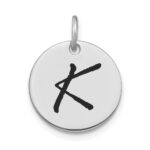 14kw Polished Black Enamel Letter K Initial Disk Charm