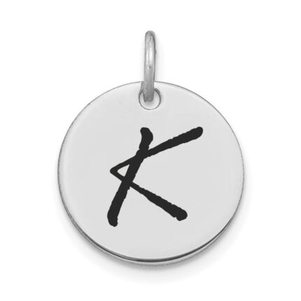 14kw Polished Black Enamel Letter K Initial Disk Charm