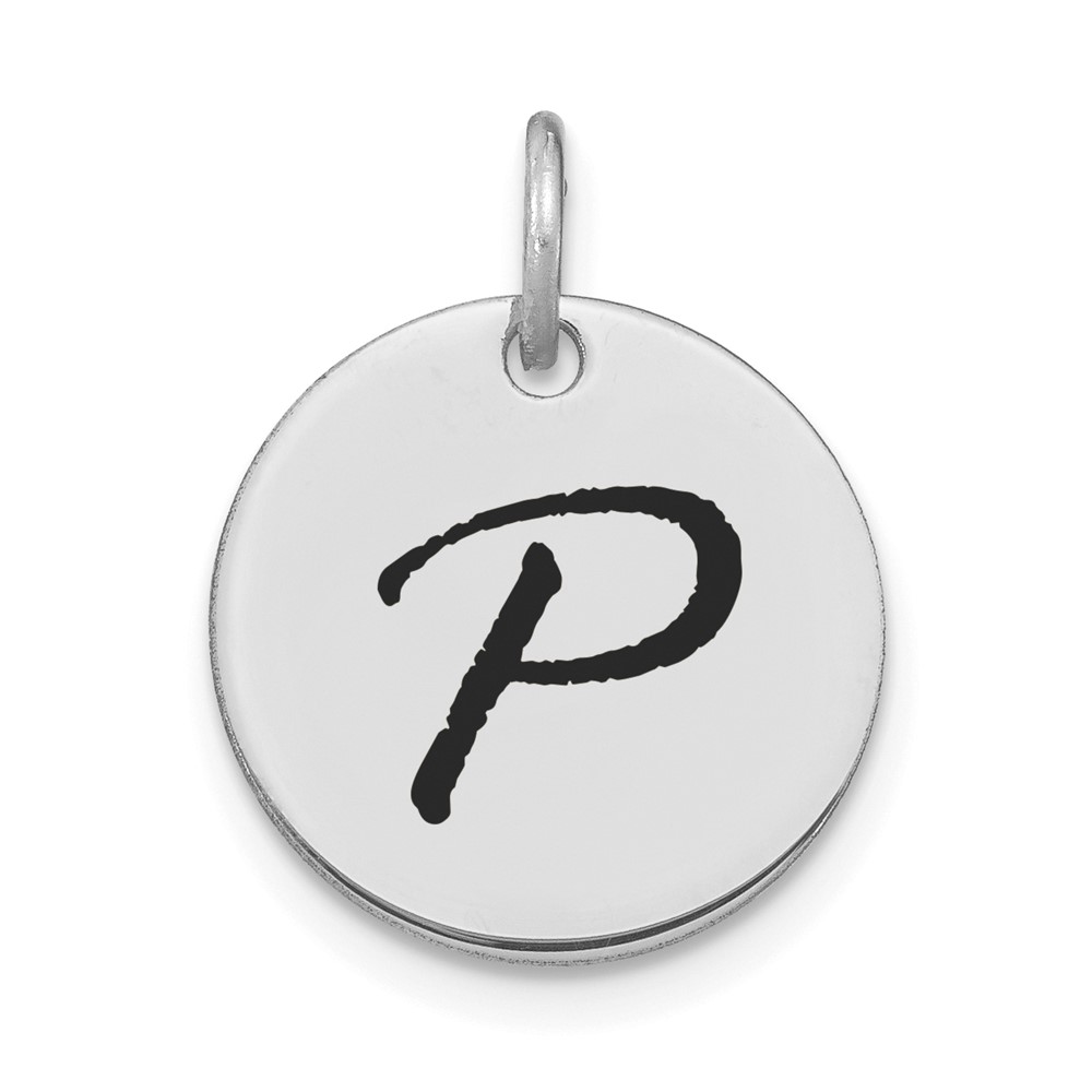 YC1436WP.jpg 14kw Polished Black Enamel Letter P Initial Disk Charm - Image 1