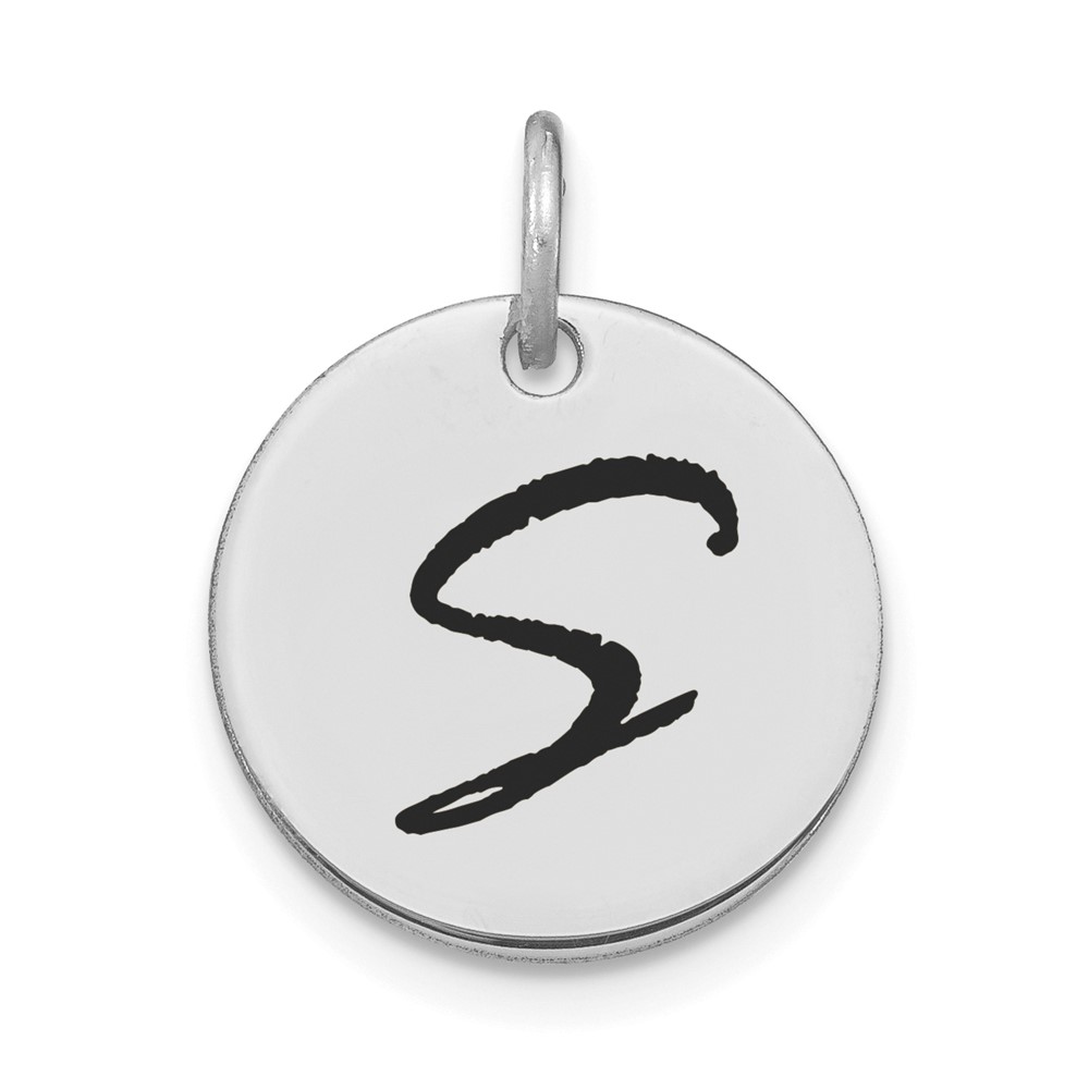 YC1436WS.jpg 14kw Polished Black Enamel Letter S Initial Disk Charm - Image 1