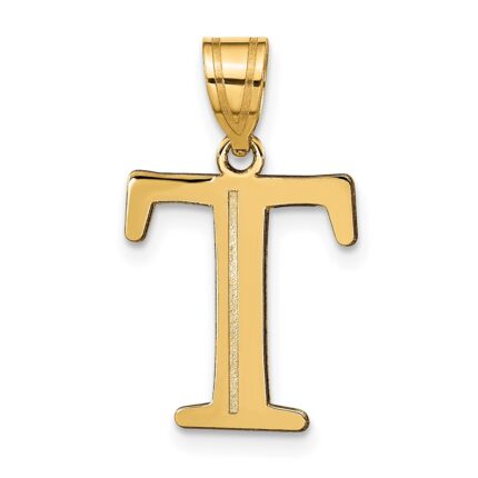 14k Polished Etched Letter T Initial Pendant