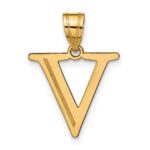 14k Polished Etched Letter V Initial Pendant