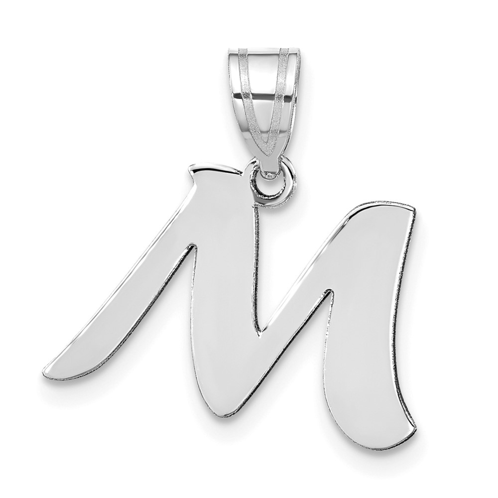 YC1438WM.jpg 14kw Polished Script Letter M Initial Pendant - Image 1