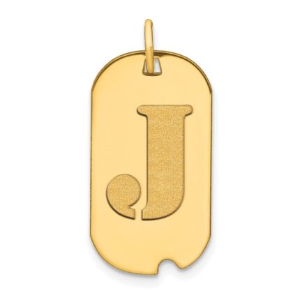 14k Polished Letter J Initial Dog Tag Pendant