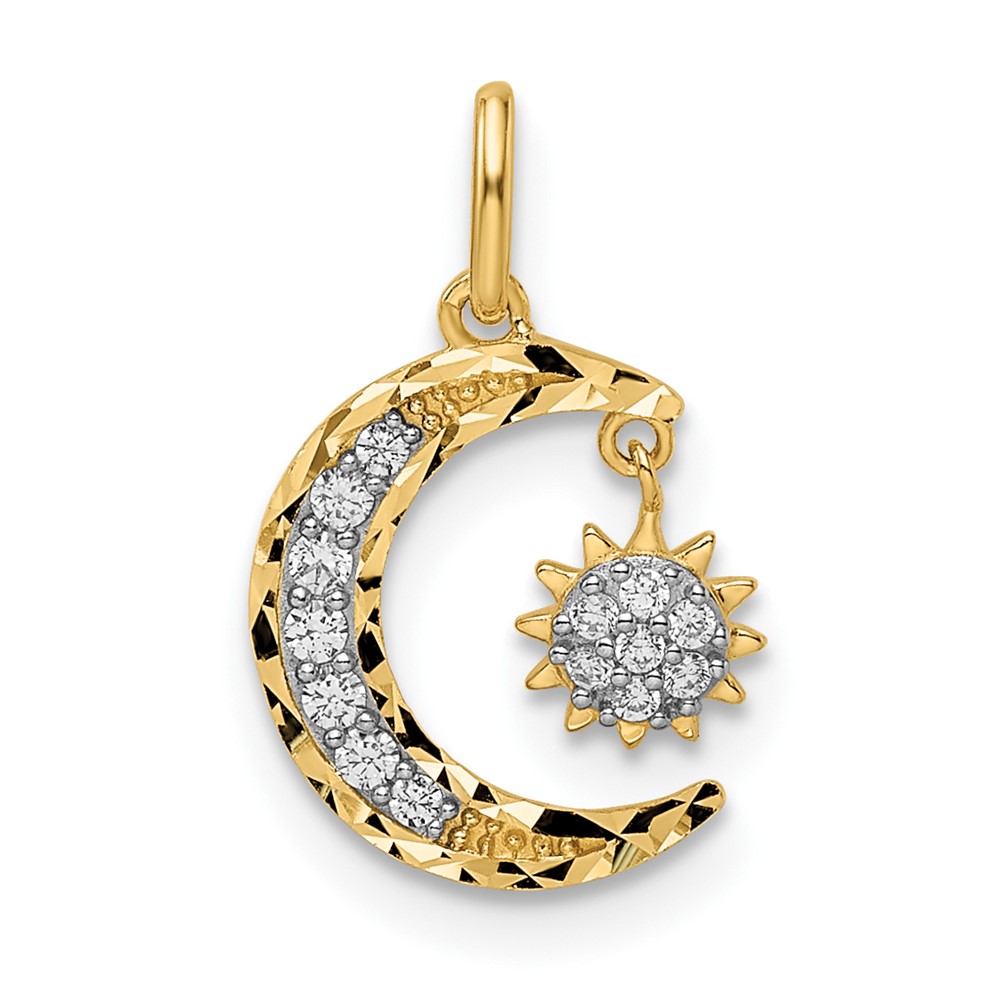 YC1465.jpg 14k CZ Diamond-cut Moon and Dangle Sun Pendant - Image 1