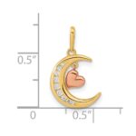 14K Two-tone CZ Moon with Dangle Heart Pendant - Image 3