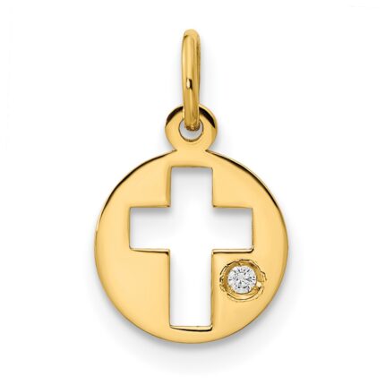 14K Polished CZ Circle Cross Pendant