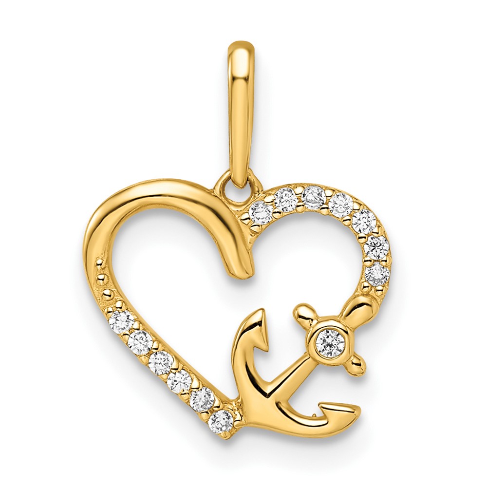 YC1507.jpg 14k CZ Heart with Anchor Pendant - Image 1
