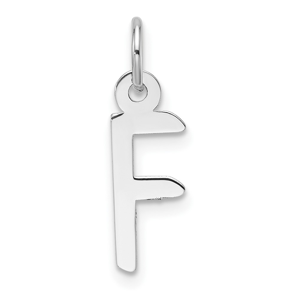 YC1526F.jpg 14K White Gold Slanted Block Letter F Initial Charm - Image 1