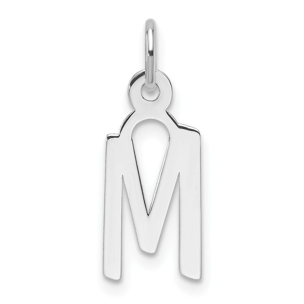 YC1526M.jpg 14K White Gold Slanted Block Letter M Initial Charm - Image 1